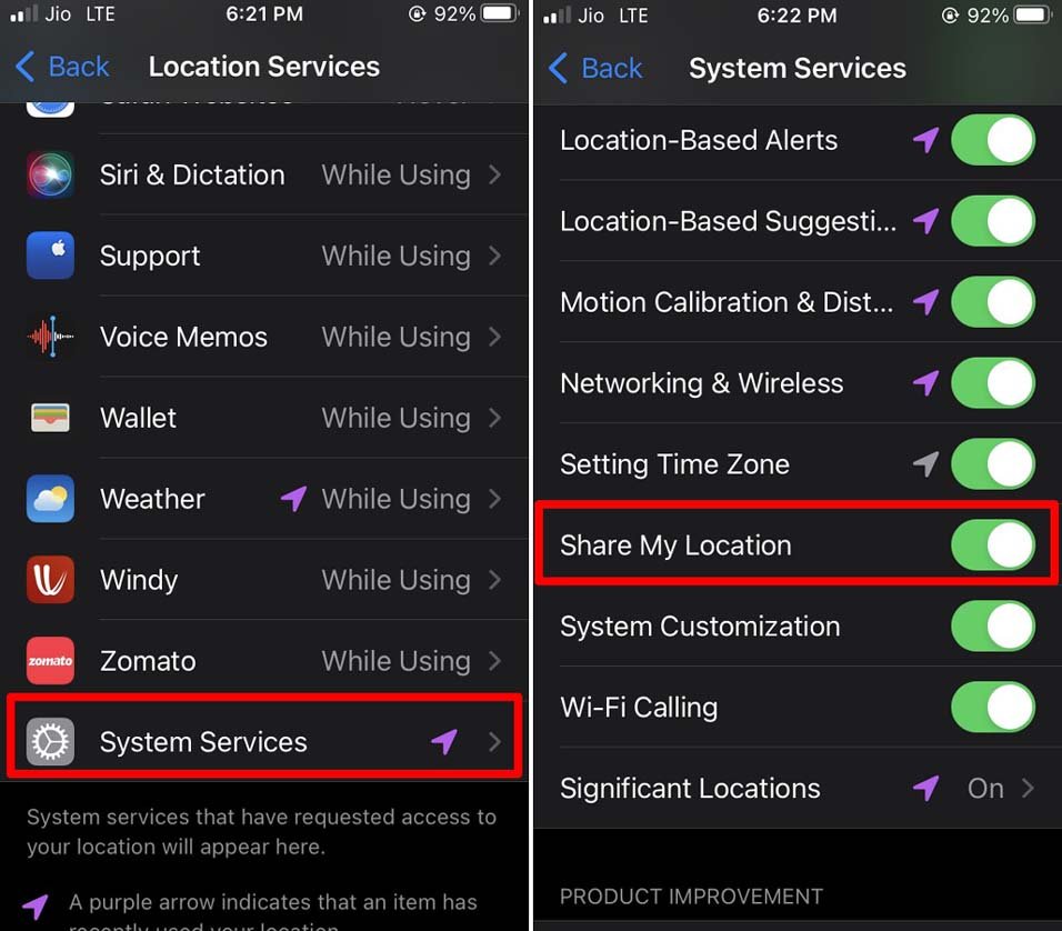 Включить Поделиться моим местоположением на iOS
