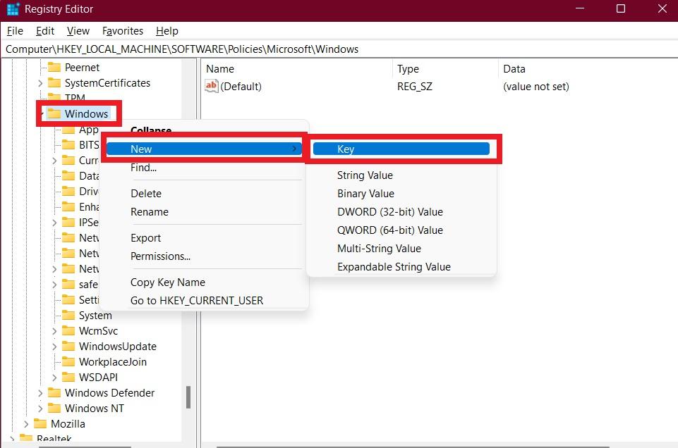 Create New Key Windows