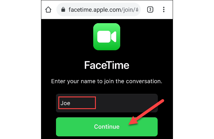 Присоединение к звонку FaceTime на Android.