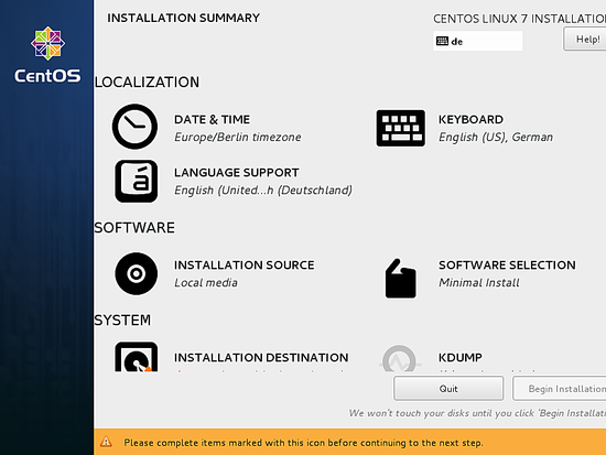 Выбор диска для установки CentOS.