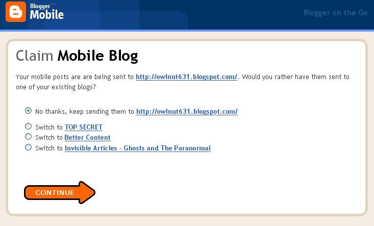 Экран выбора блога для пересылки мобильных постов