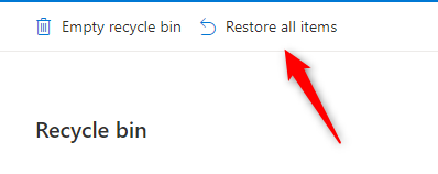 Кнопка Восстановить все элементы в Корзине OneDrive