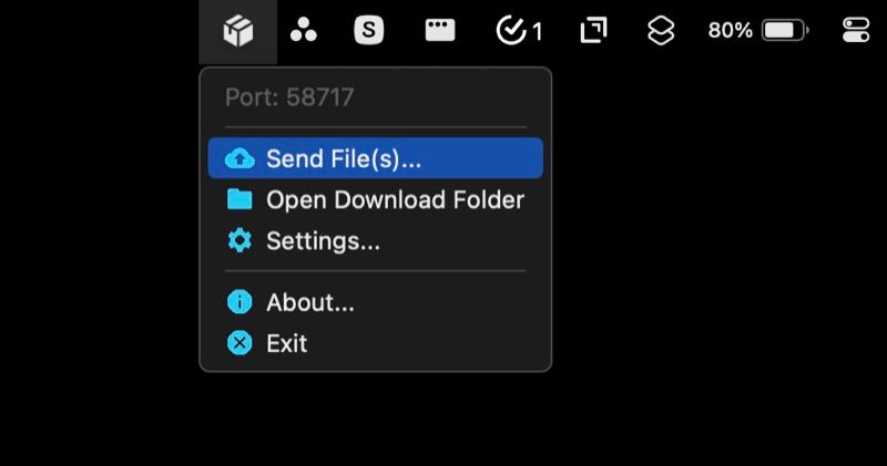 Опция 'Send File(s)' в LANDrop на Mac