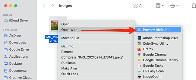 Контекстное меню изображения в Finder