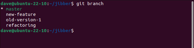 Список локальных веток с помощью git branch