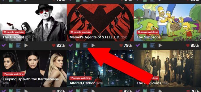 Добавление шоу в список наблюдения — значки под баннером