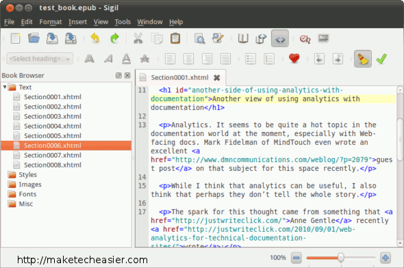 Режим редактирования кода (Code View) в Sigil