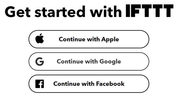 Экран входа в IFTTT с формой для входа.