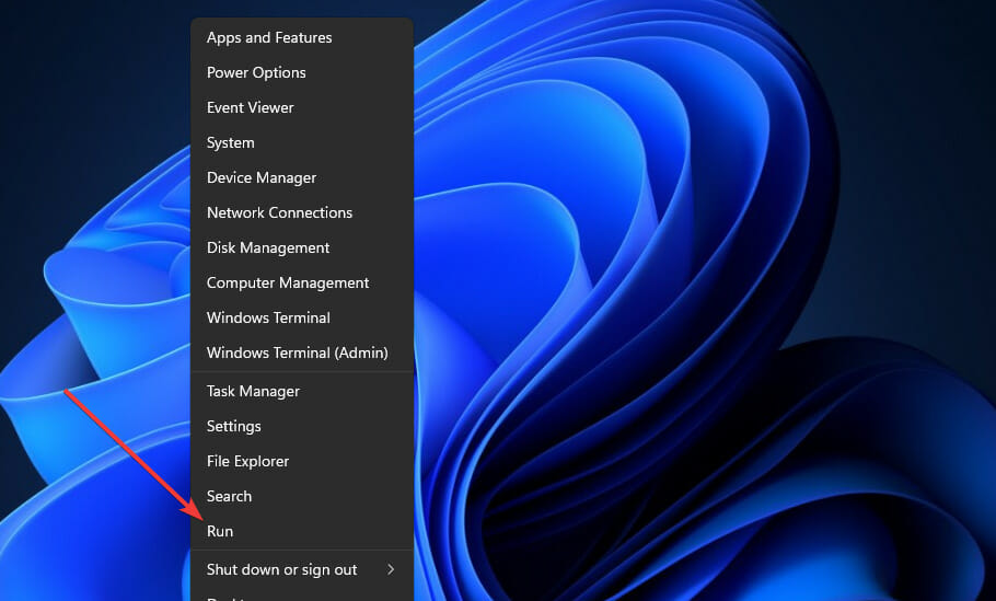 Пункт Run в меню Пуск Windows 11