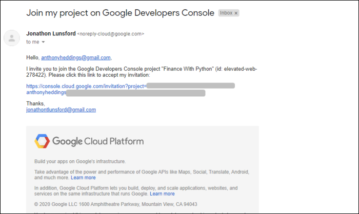 Пользователь получит приглашение на электронную почту