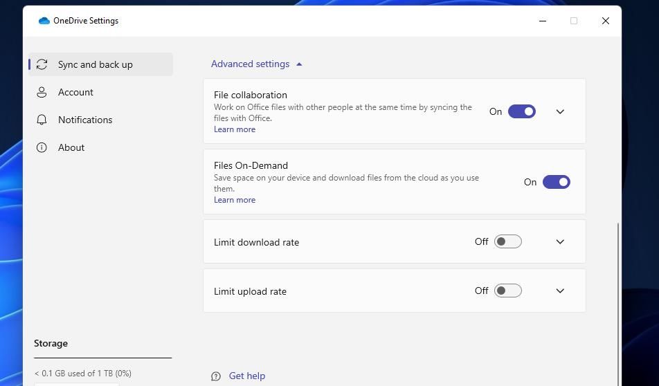 Опция Files On-Demand в настройках OneDrive