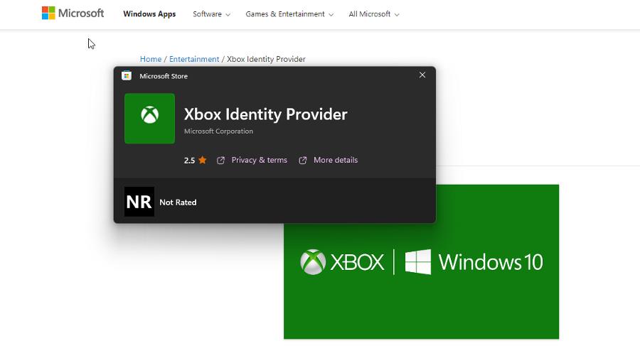 Процесс установки Xbox Identity Provider в Microsoft Store