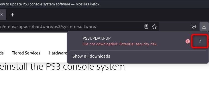 Разрешите загрузку в меню загрузок Firefox