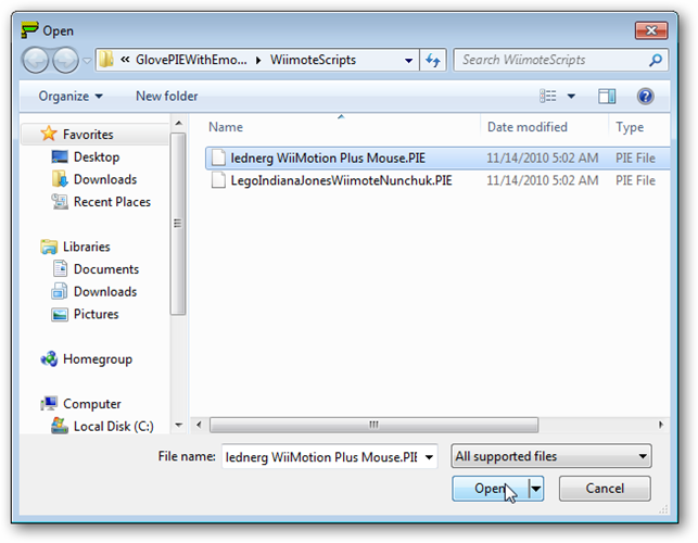 Выбор скрипта для Wii Remote