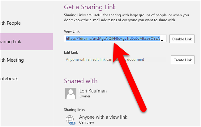 Копирование ссылки для просмотра блокнота