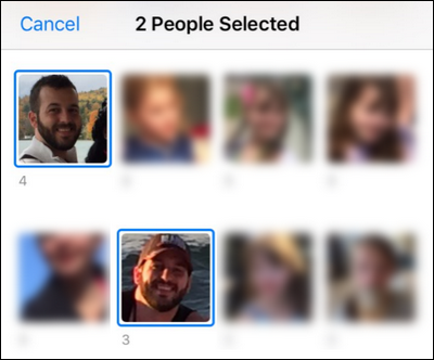 Выбор нескольких групп лиц для добавления или объединения