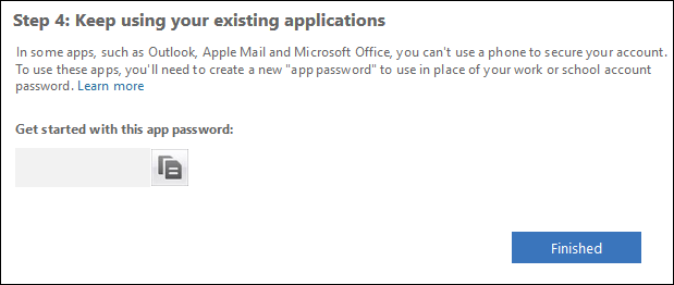 Поле с паролем для приложений и кнопка «Готово»