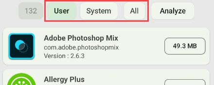 Фильтры: User, System, All в APK‑экстракторе