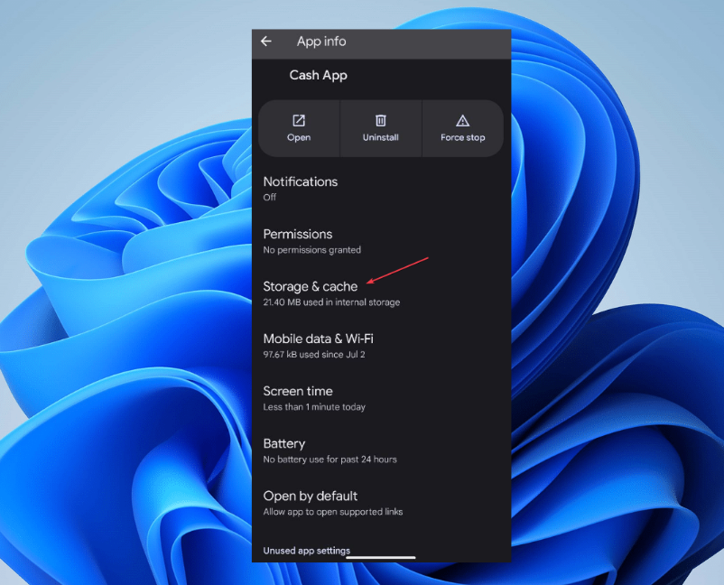 Список приложений с выделенным Cash App