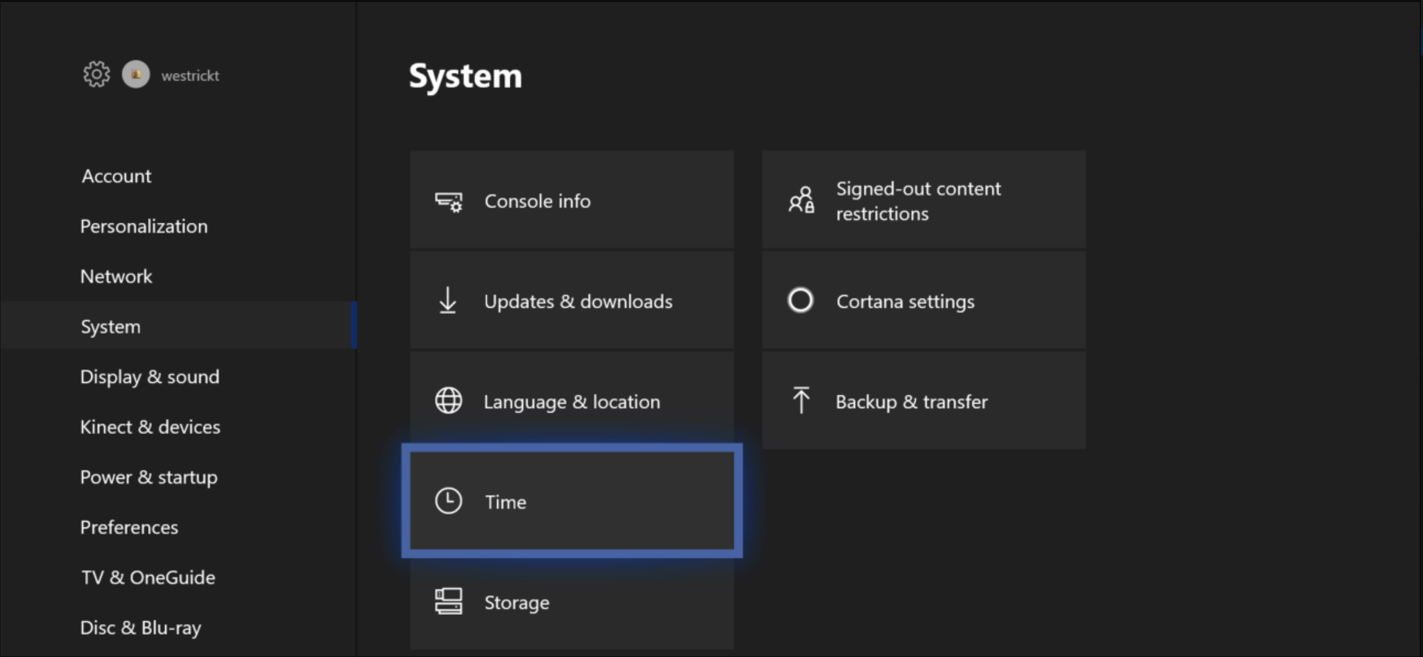 Параметры времени на Xbox One