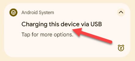 Уведомление Android с параметрами USB —