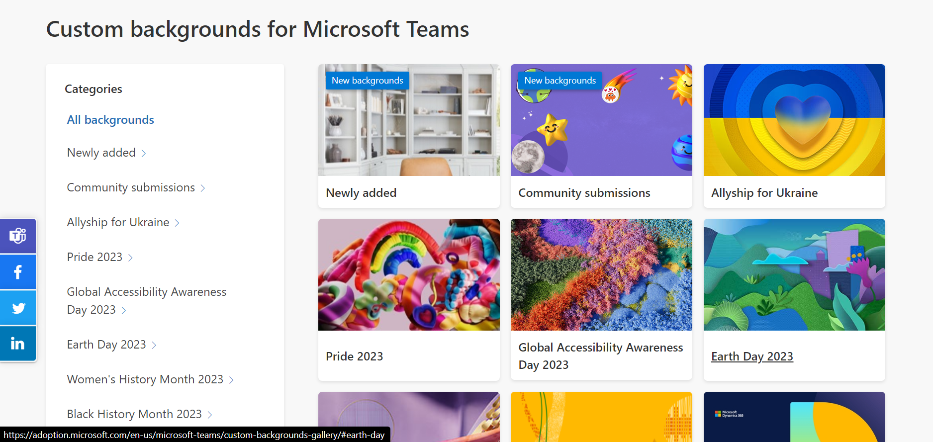 Категории фоновых изображений на сайте Microsoft