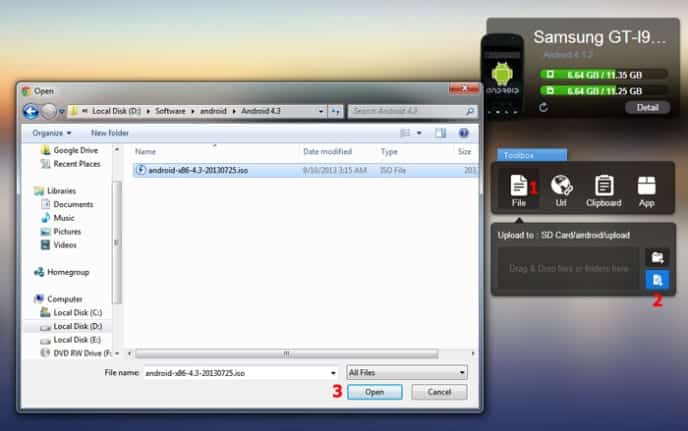 Выбор файлов для скачивания из памяти телефона через AirDroid