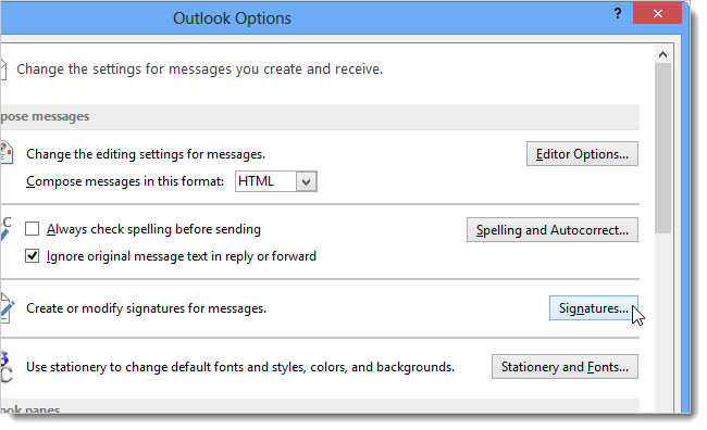 Открытие редактора подписей