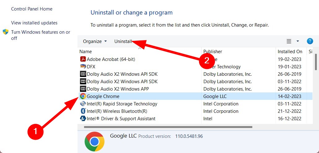 Удаление Google Chrome