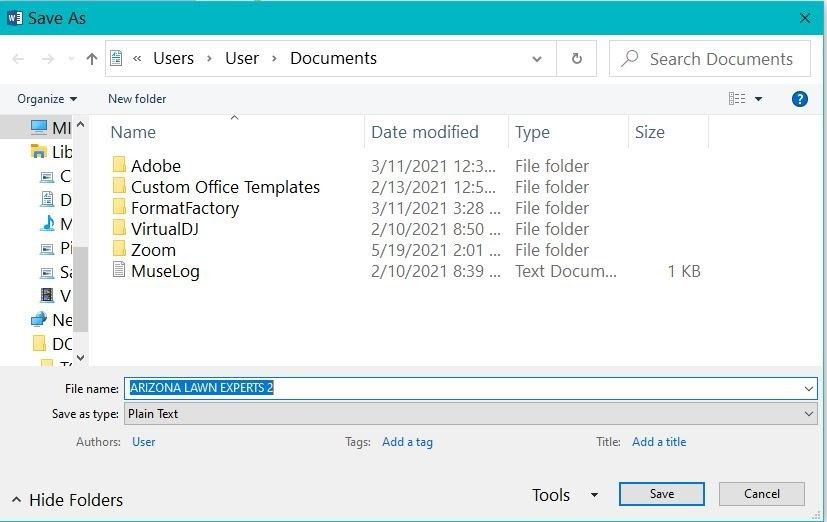 Скриншот окна Сохранить как