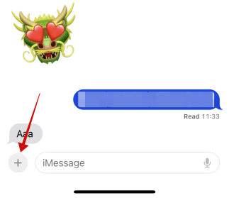 Pulsante + in Messaggi su iOS per accedere agli sticker