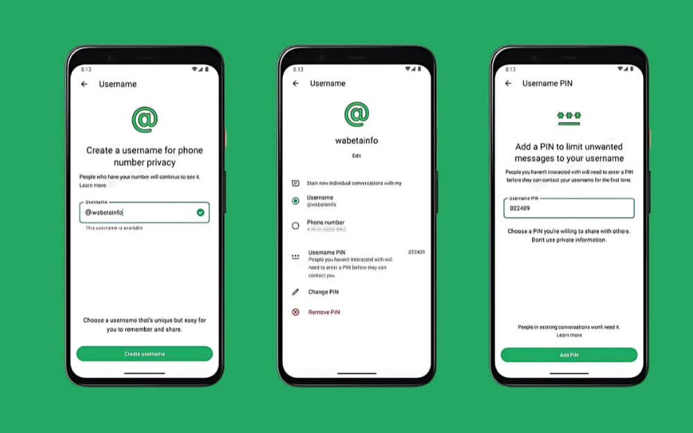 Пример формы создания имени пользователя в WhatsApp