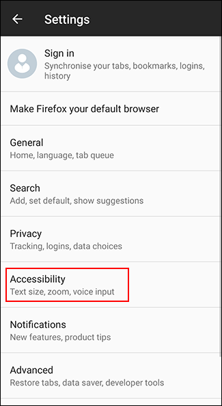 В настройках Firefox выберите Специальные возможности