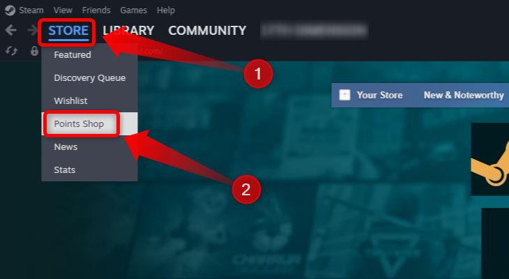 Access the Steam Points Shop by selecting the Store tab in Steam and then clicking the Points Shop button