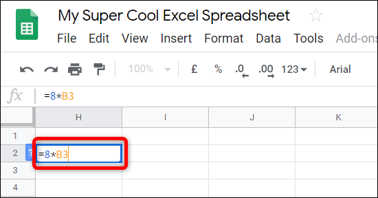 Пример замены одного числа ссылкой на ячейку в формуле умножения
