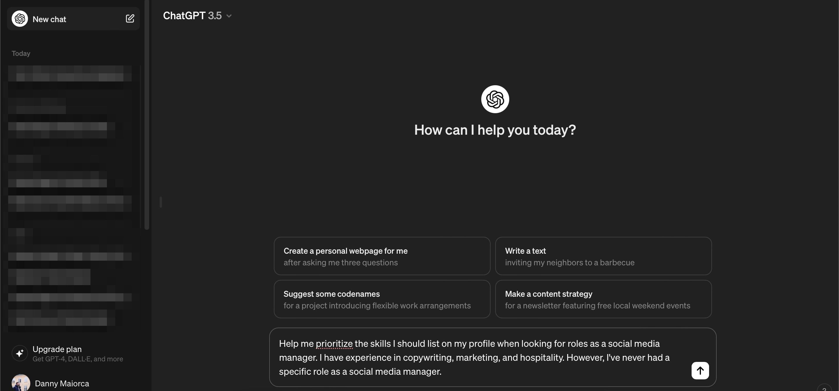 Использование ChatGPT для приоритизации навыков в профиле LinkedIn