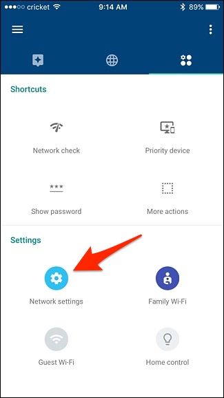 Экран настроек сети Google WiFi