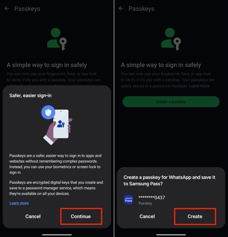 Запрос сохранения passkey в Samsung Pass