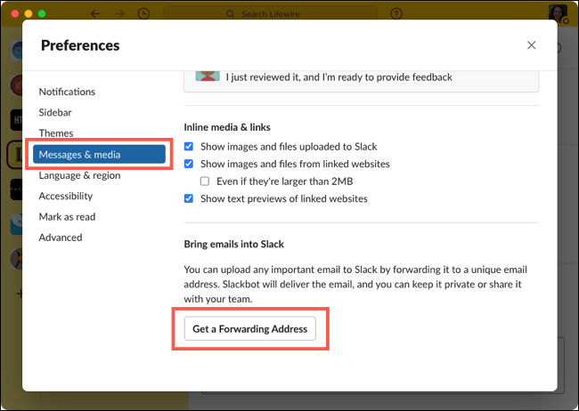 Нажмите Получить адрес пересылки