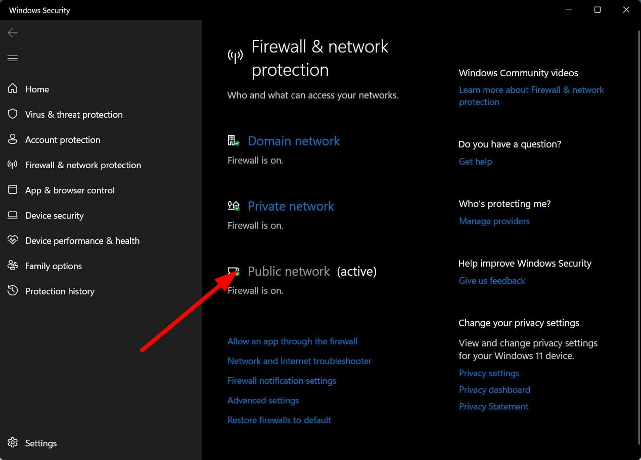 Отключение брандмауэра