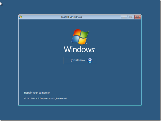 Окно выбора языка и установка Windows 8