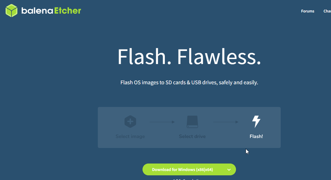 Balena Etcher записывает образ на USB-накопитель в Linux