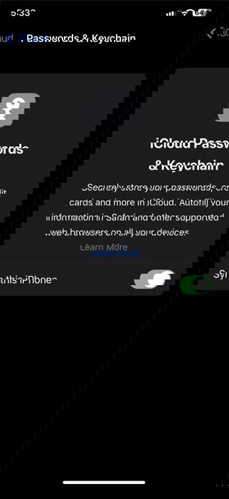 Schermata delle impostazioni Portachiavi su iPhone