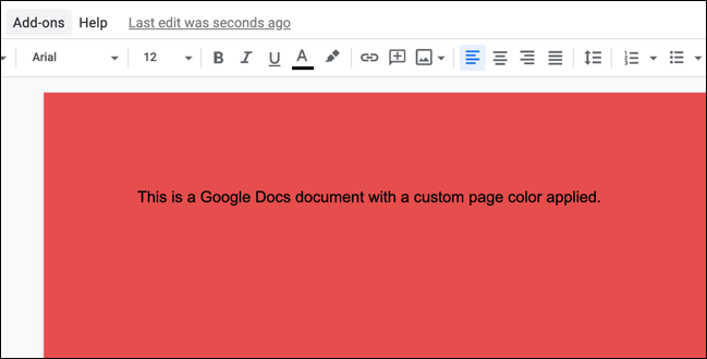 Пример документа Google Docs с изменённым цветом страницы.