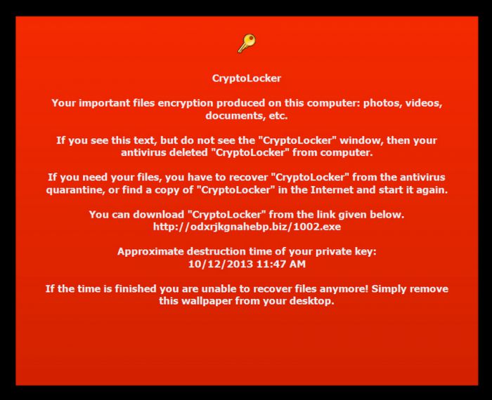 Esempio di schermata di CryptoLocker