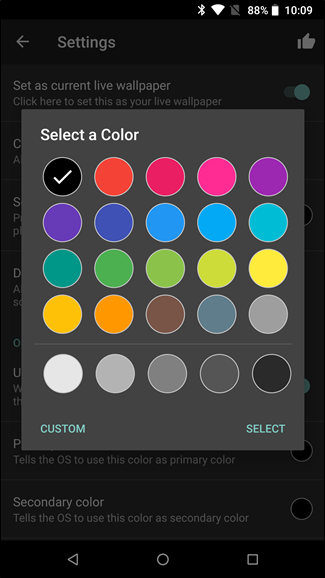 Диалог установки живых обоев с однотонным фоном