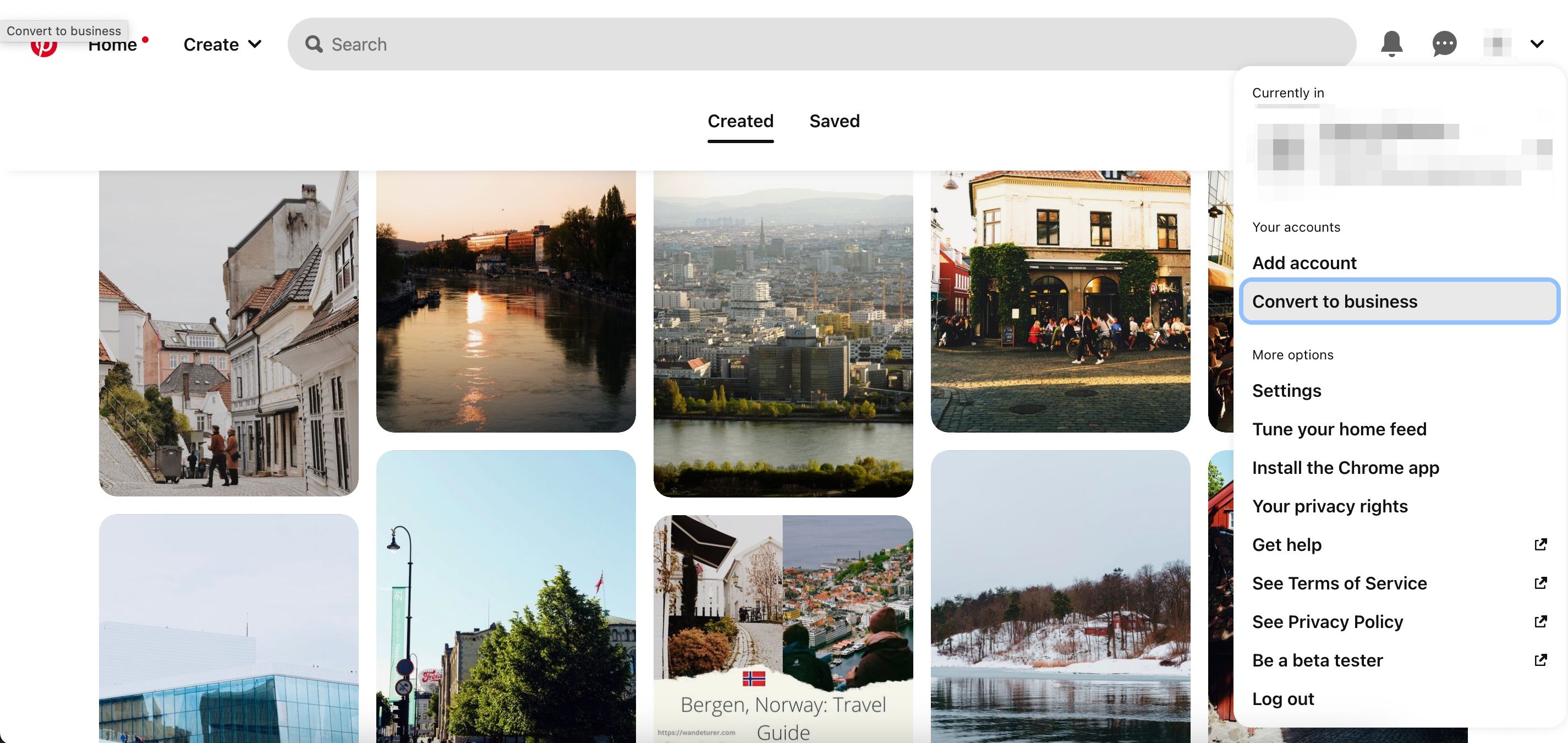 Подсказка: переключение аккаунта Pinterest на бизнес