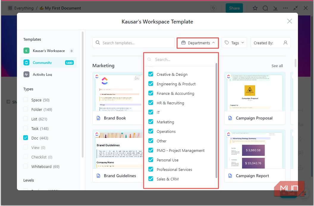 Библиотека шаблонов ClickUp Docs