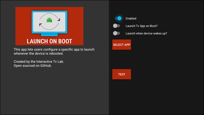 Экран настроек Launch on Boot: включение