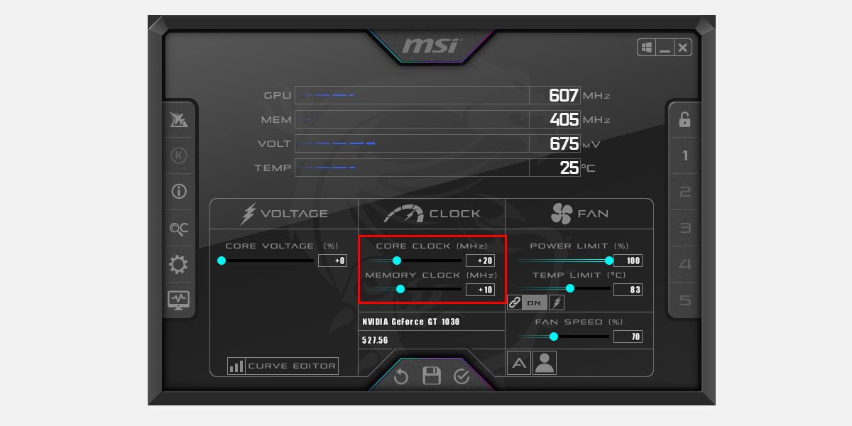 MSI Afterburner Clock Options
